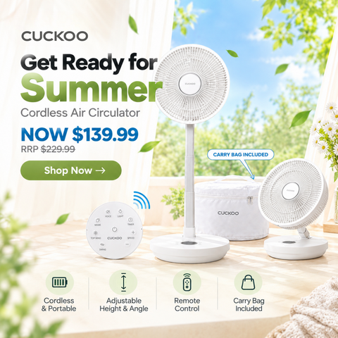 CUCKOO Portable Cordless Foldable Air Circulator Fan with Carry Bag (CF-ECL1010WH)